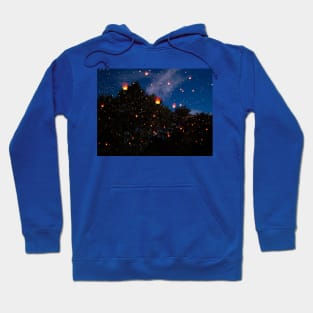 Lantern floating in the night sky Hoodie